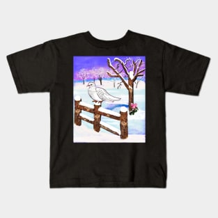 Snow dove of Peace - white dove in tranquil winter scenery Kids T-Shirt